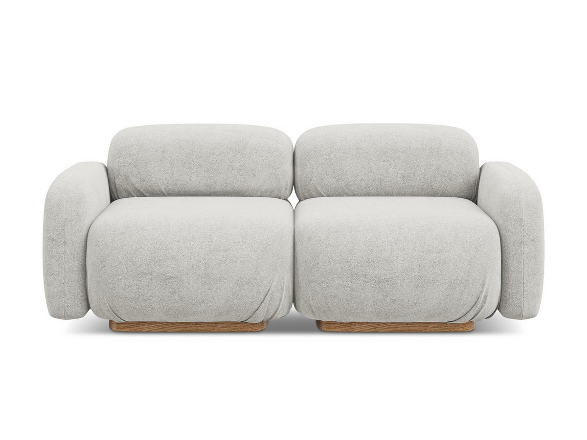 3-SITZER SOFA Bouclé Stoff Grau - Silberfarben/Braun, Holz/Textil (190/73/95cm) - Makamii
