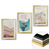 WANDBILDER 3er Set - 20x30 cm Goldrahmen - Abstrakte Berge Sonne - Goldfarben, Kunststoff (20/30cm) - ArtPrintCave