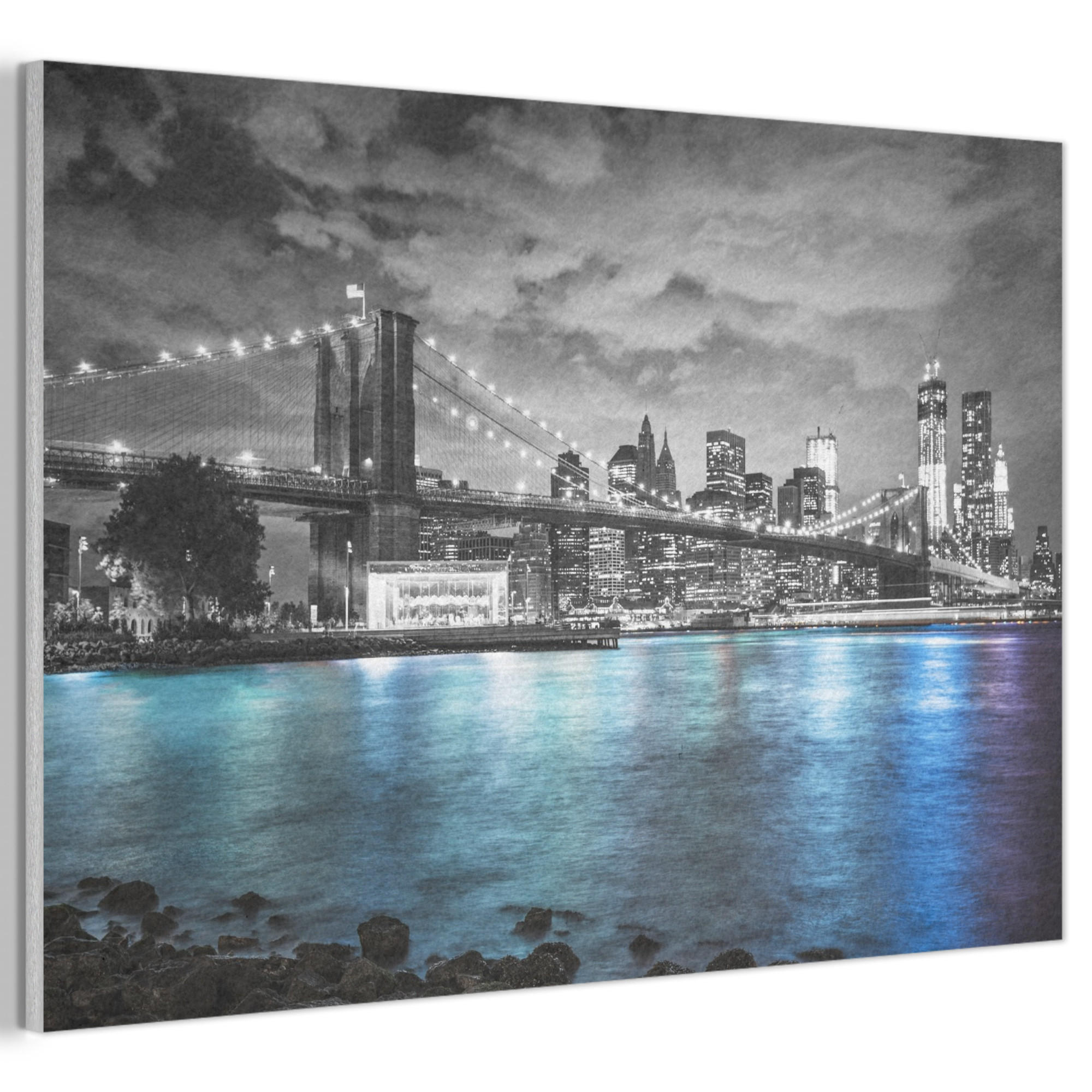AKUSTIKBILD New York - Skyline - Stadt - Blau Akustikpaneele 90x60 cm - Blaugrau, Kunststoff (90/60/0.9cm) - MuchoWow