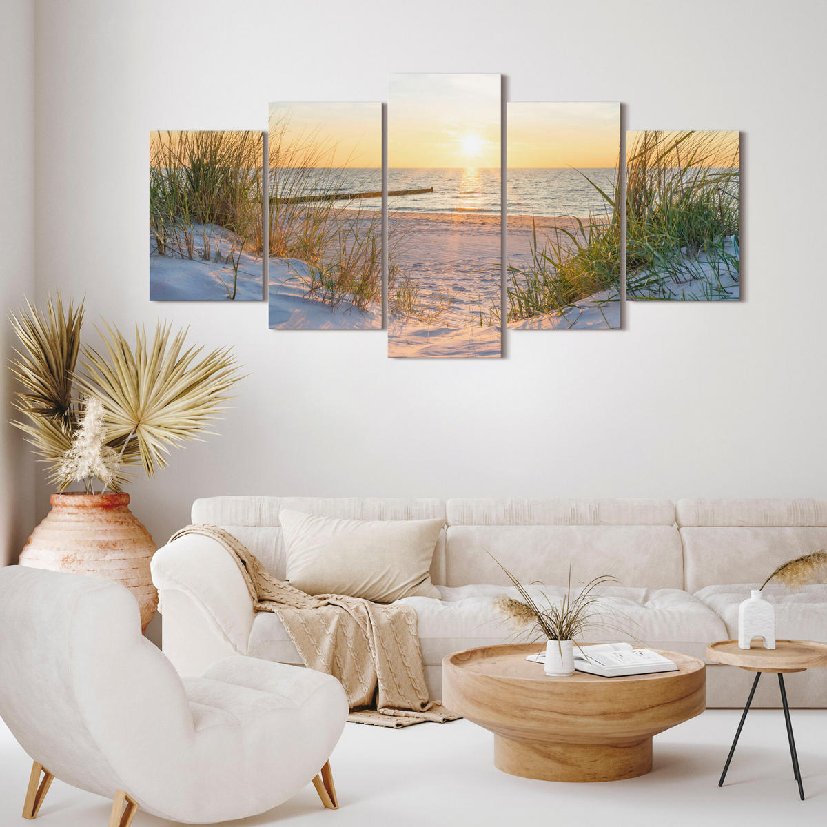 LEINWANDBILD Strand 5-tlg. 150x75 cm - Multicolor, Holz (150/75cm) - LUMASOUL