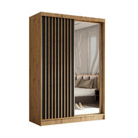 SCHWEBETÜRENSCHRANK Erika 150 cm mit Lamellen und Spiegel 2-türig, Artisan, schwarz, Lamelle Artisan - Schwarz/Braun, Kunststoff (150/216/51cm) - Margaret Hadas24