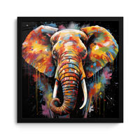 POSTER MIT RAHMEN Elefant - Graffiti - Schwarz - Tiere - Farben 40x40 cm - Schwarz, Papier (40/40cm) - MuchoWow