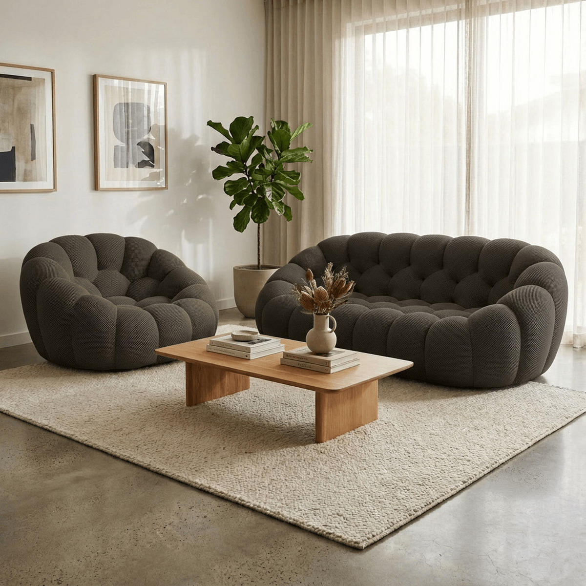 SITZGARNITUR Cocoon Sofa und Sessel Schokolade - Dunkelbraun, Textil (190/75/113cm) - COCO Living