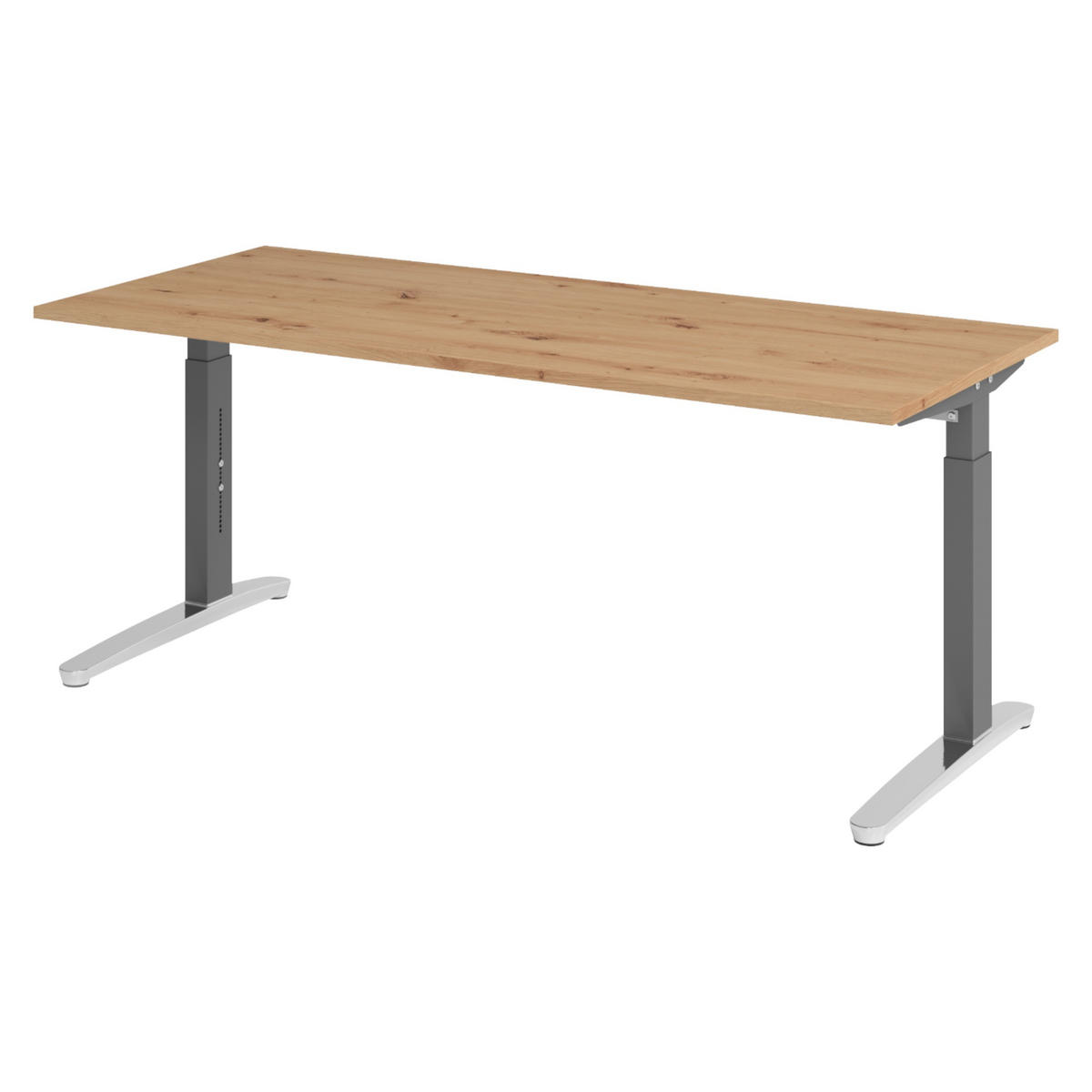 SCHREIBTISCH Serie-XB 80/180/74 cm in Wildeiche/Graphitfarben/Alu poliert - Wildeiche/Graphitfarben, Holzwerkstoff (80/180/74cm) - bümö