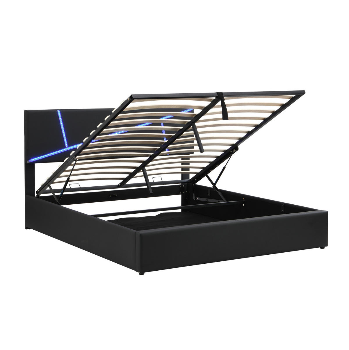 POLSTERBETT mit LED-Beleuchtung 140/200 cm mit Bettkasten und gepolstertem Kopfteil - Schwarz, Kunststoff (140/200cm) - BEAOK