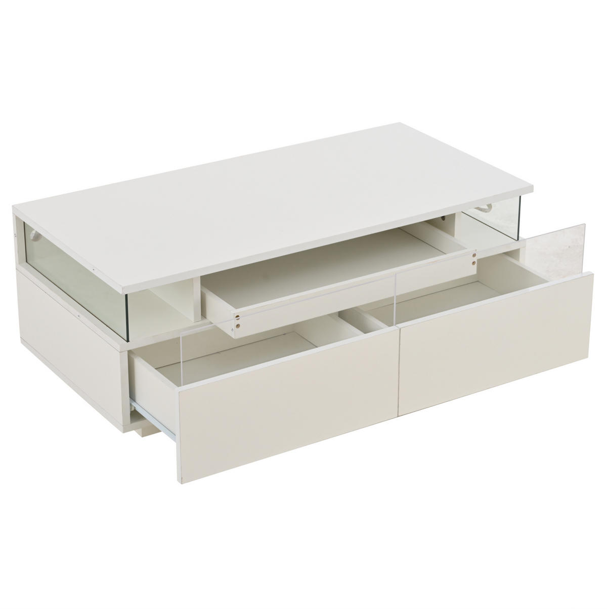 COUCHTISCH 90/45/35,5 cm in Weiß mit LED-Beleuchtung und 2 Schubladen - Weiß, Holzwerkstoff (90/45/35.5cm) - Flora Grace