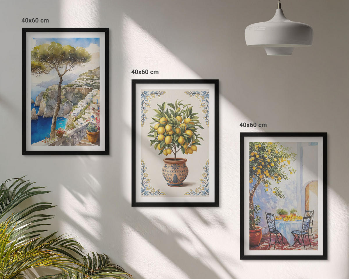 WANDBILDER 3er-Set - 40x60 cm Schwarzer Rahmen - Tisch aus Zitronenbaum - Schwarz, Kunststoff (40/60cm) - ArtPrintCave