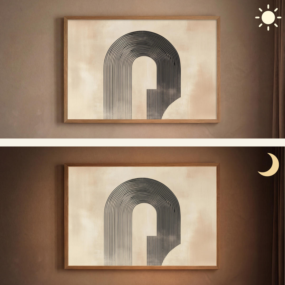 WANDLEUCHTE MIT AKKU Schleife - Streifen - Minimalistisch - Schwarz 90x60 cm - Beige, Holzwerkstoff (90/60/8cm) - OnlyWow