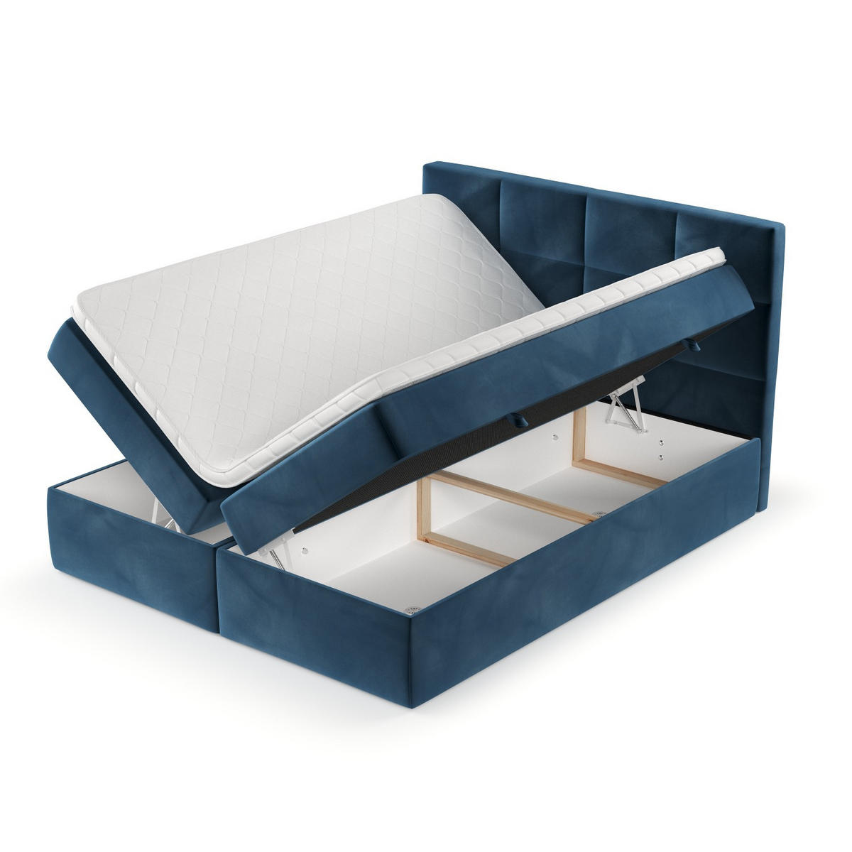 BOXBETT Oris 140/200 cm Dunkelblau im Kronos Stoff - Schwarz/Dunkelblau, Holz/Holzwerkstoff (140/200cm) - AltaBeds