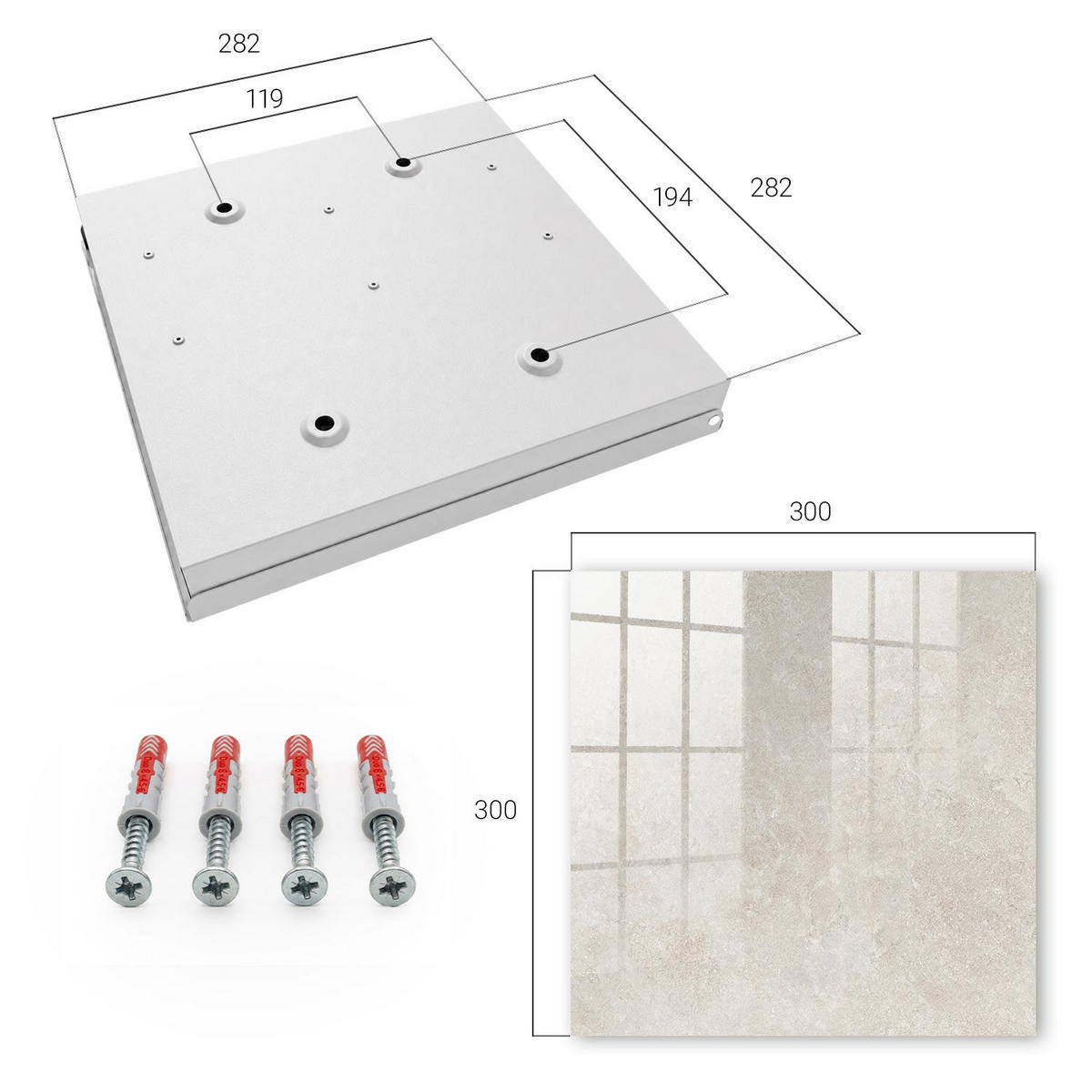 SCHLÜSSELBOX Weiß 30x30 cm – Türöffnung nach rechts - Zarter Sandstein - Beige, Metall (30/30/5cm) - TULUP