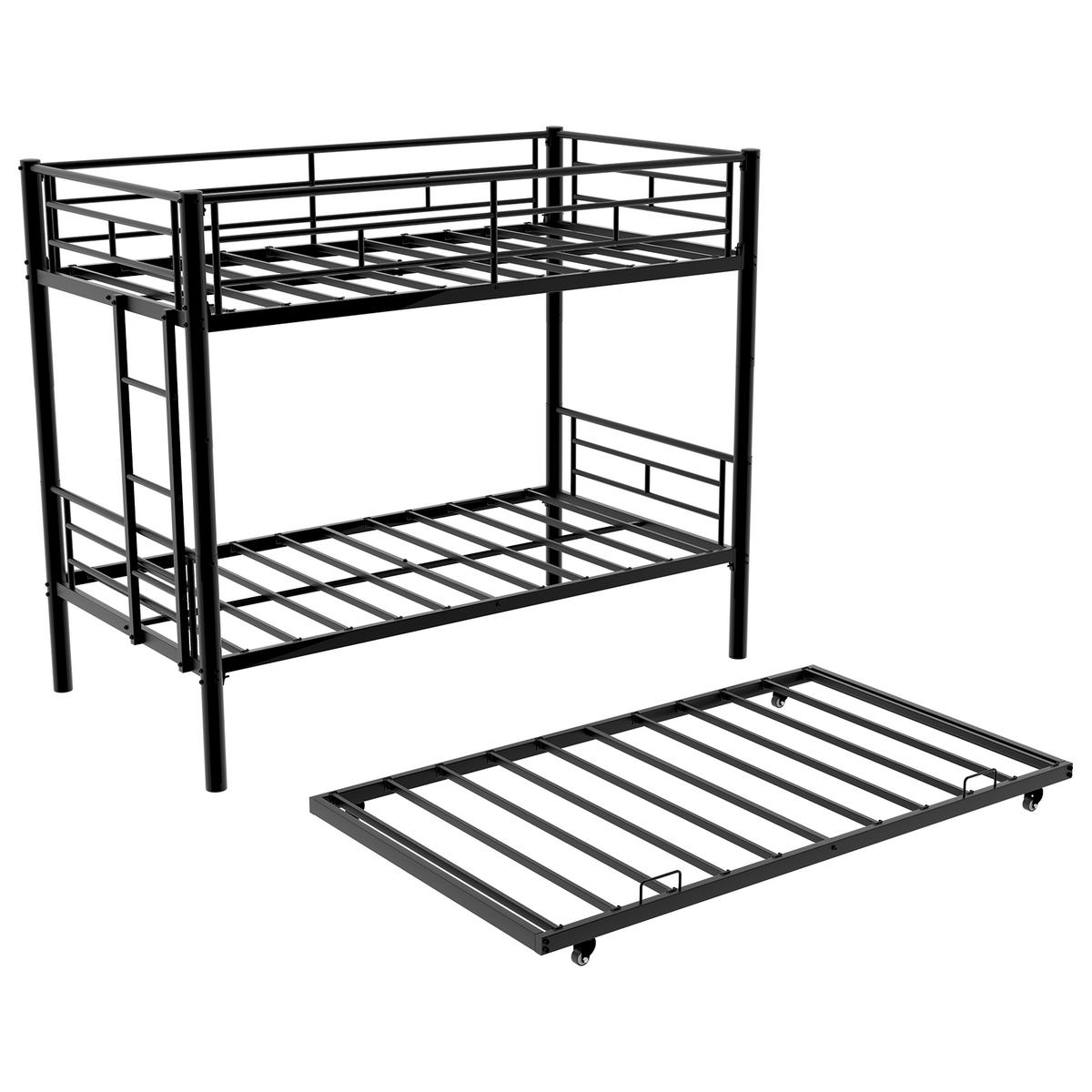 KINDERBETT Schwarz Liegefläche 90/190 cm, Etagenbett, Sicherheitsgeländer - Schwarz, Metall (90/190cm) - PANGIVO