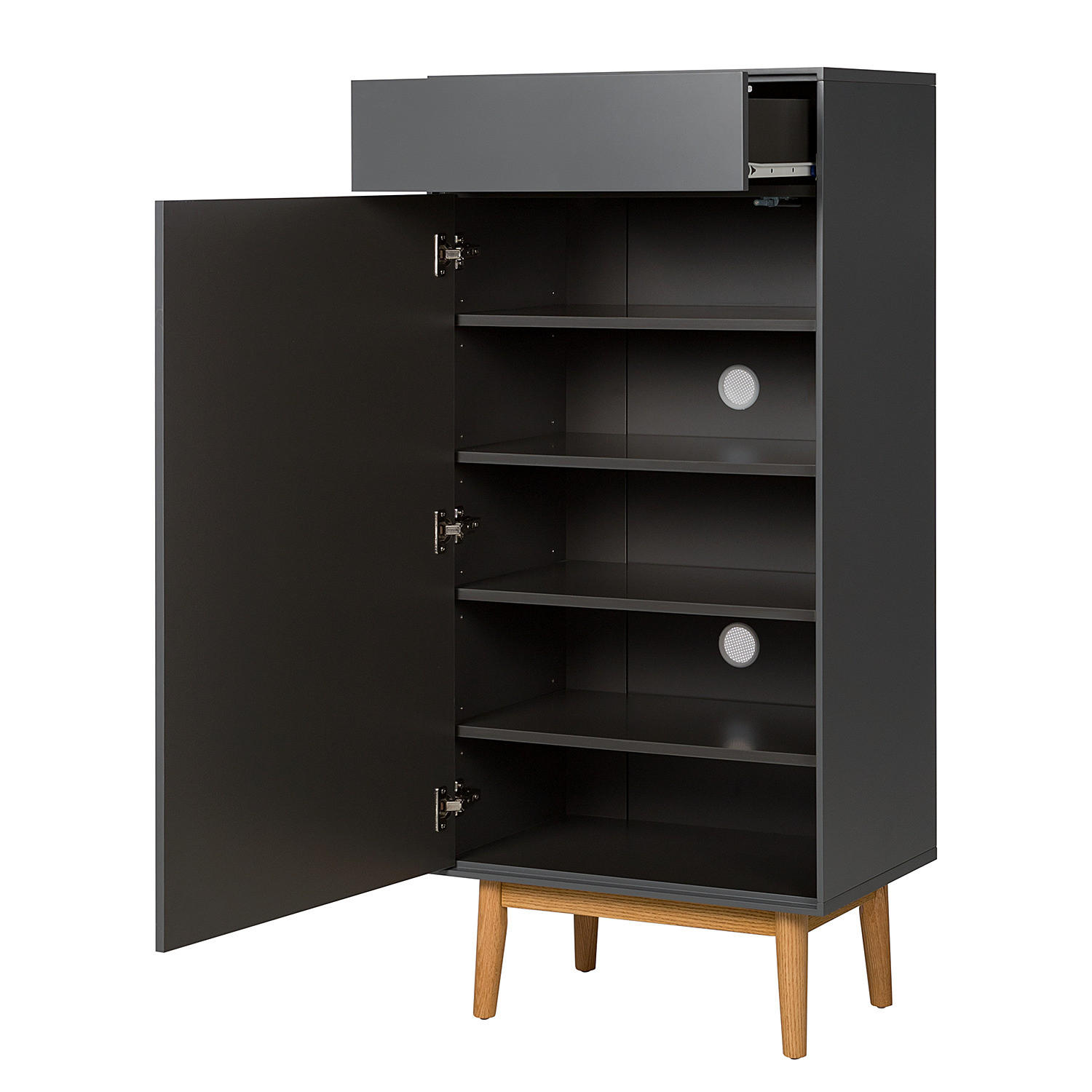 SCHUHKOMMODE mit 1 Schublade und 1 Tür - Eichefarben/Grau, Holzwerkstoff (60/132/38cm) - home24