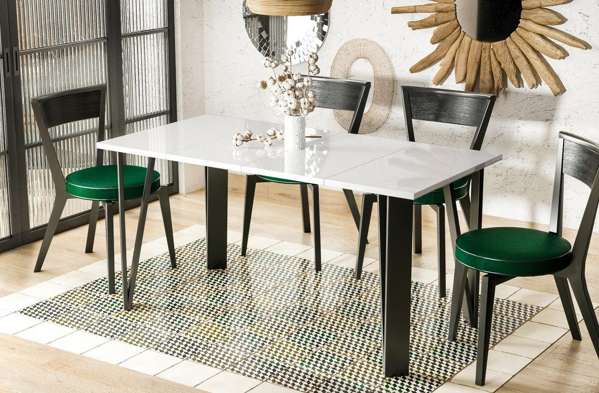 ESSTISCH Adeo ausziehbar bis 170 cm - Weiß Hochglanz, Holzwerkstoff (80/80/76cm) - Endo-Moebel