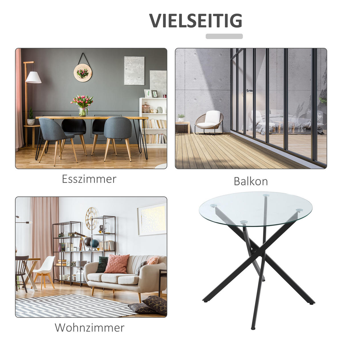 BEISTELLTISCH, Stahl, Glas, Schwarz - Schwarz, Metall (80/80/75cm) - HOMCOM