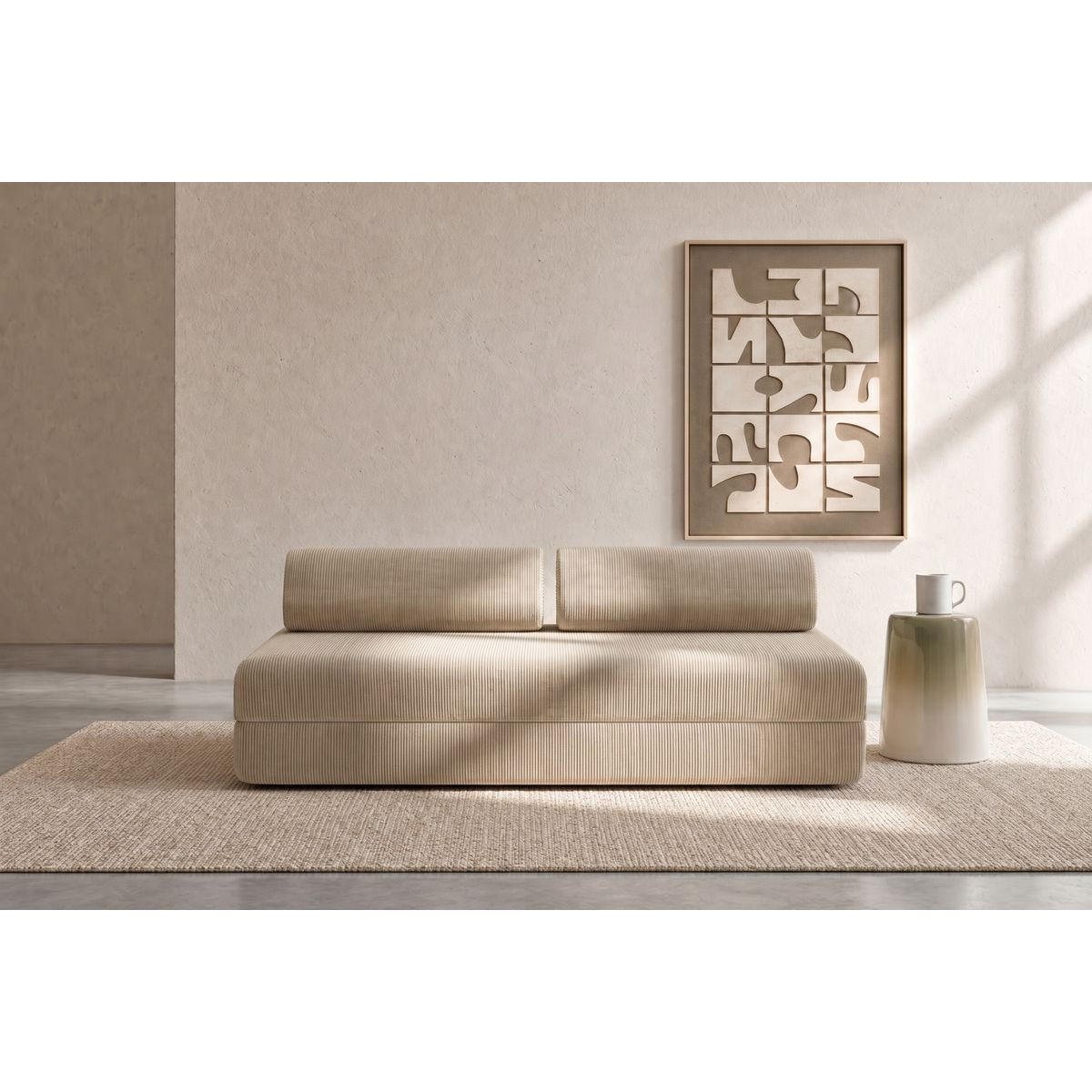 2-3-SITZER-SCHLAFSOFA aus beigefarbenem Cord - Beige, Textil (95/70.5/190cm) - Kimo