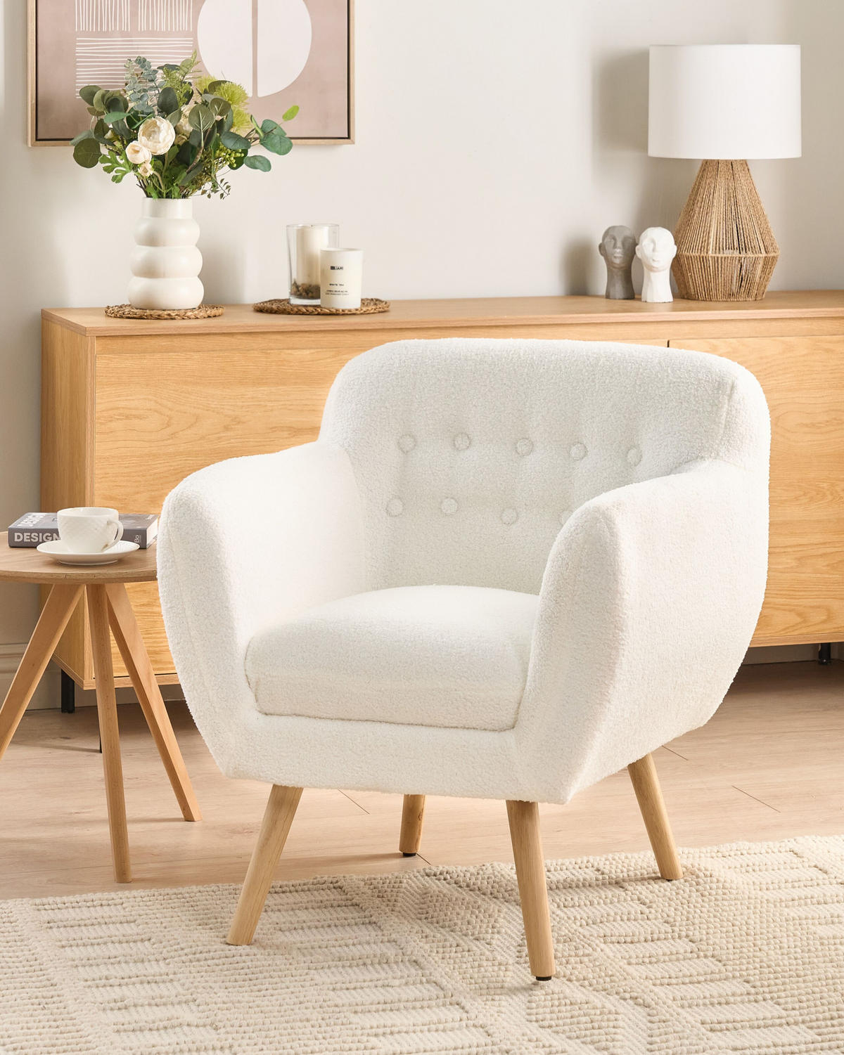 SESSEL Bouclé Weiß Melby - Hellbraun/Weiß, Textil (59/77/68cm) - Beliani