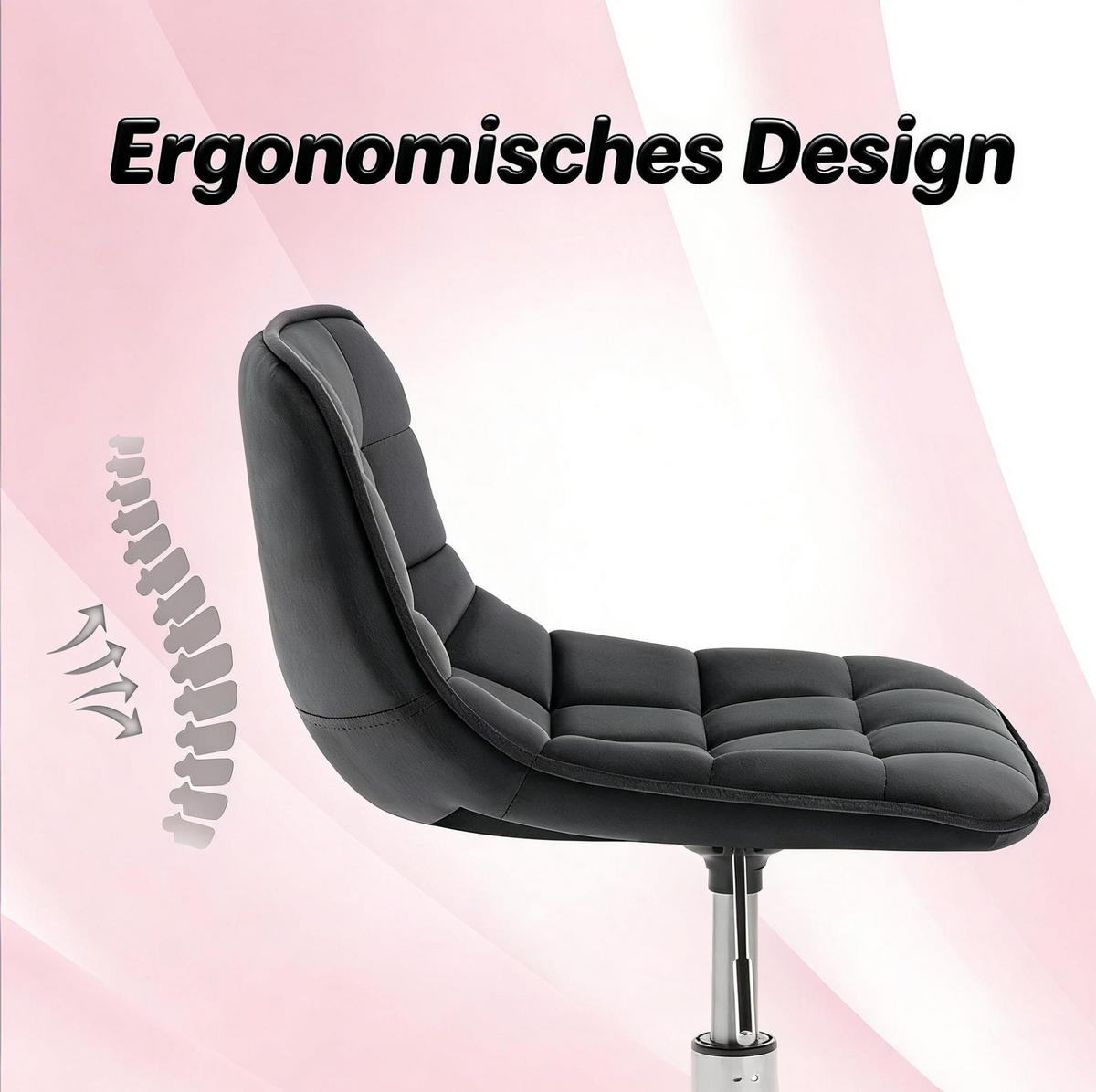 BÜROSTUHL höhenverstellbar Samt Dark Grey - Dunkelgrau, Metall (43/67.5/43cm) - Meubliv