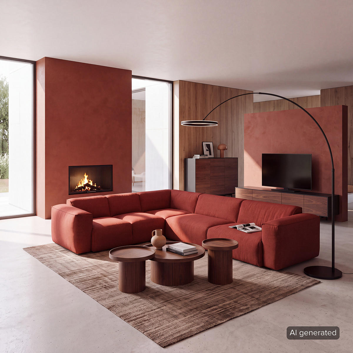 ECKSOFA mit Rundecke - Rot/Schwarz, Kunststoff/Textil (325/260cm) - home24