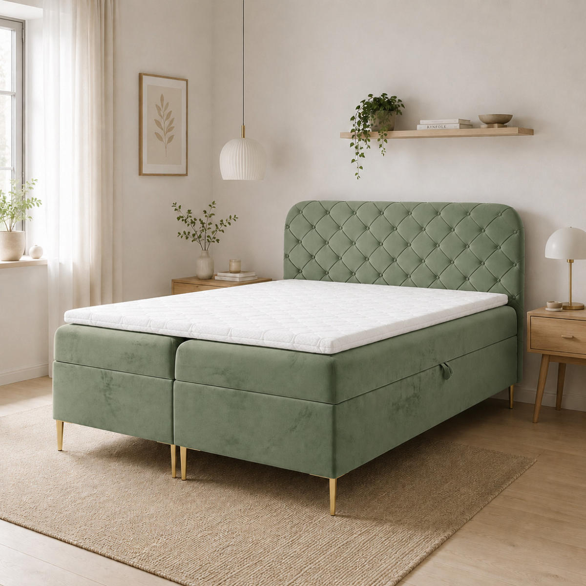 BOXSPRINGBETT mit zwei Bettkasten 120x200 cm in Salbeigrün - Salbeigrün, Textil (120/200cm) - Home Collective