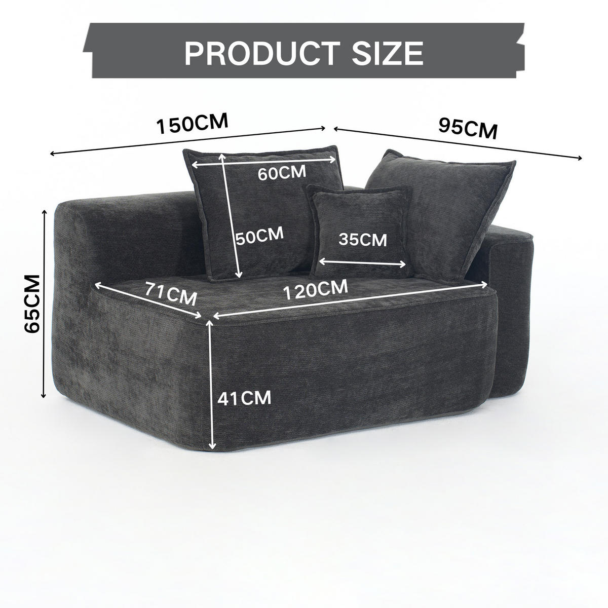 2-SITZER SOFA in Chenille Montagefrei - Dunkelgrau, Textil (150/65/95cm) - Urban Meuble