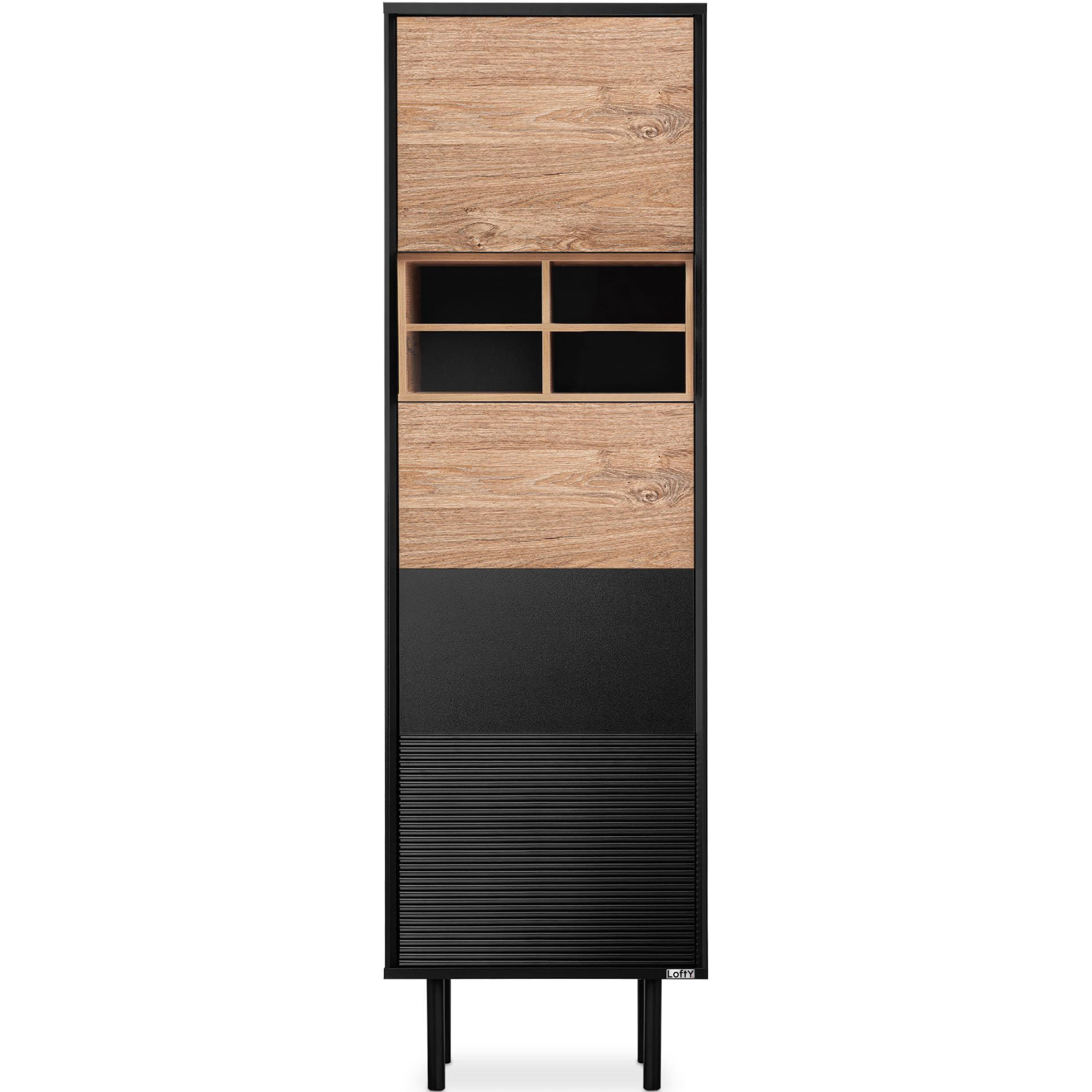 REGAL LOFTY Kreuzeinlage, schwarz / Eiche natur - Eichefarben/Multicolor, Holzwerkstoff (52/174/41cm) - KONSIMO®