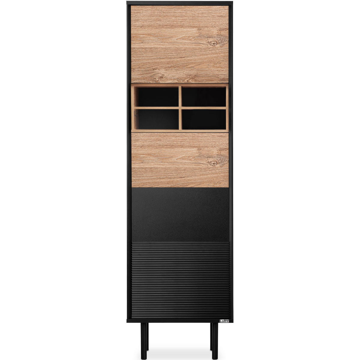 REGAL LOFTY Kreuzeinlage, schwarz / Eiche natur - Eichefarben/Multicolor, Holzwerkstoff (52/174/41cm) - KONSIMO®