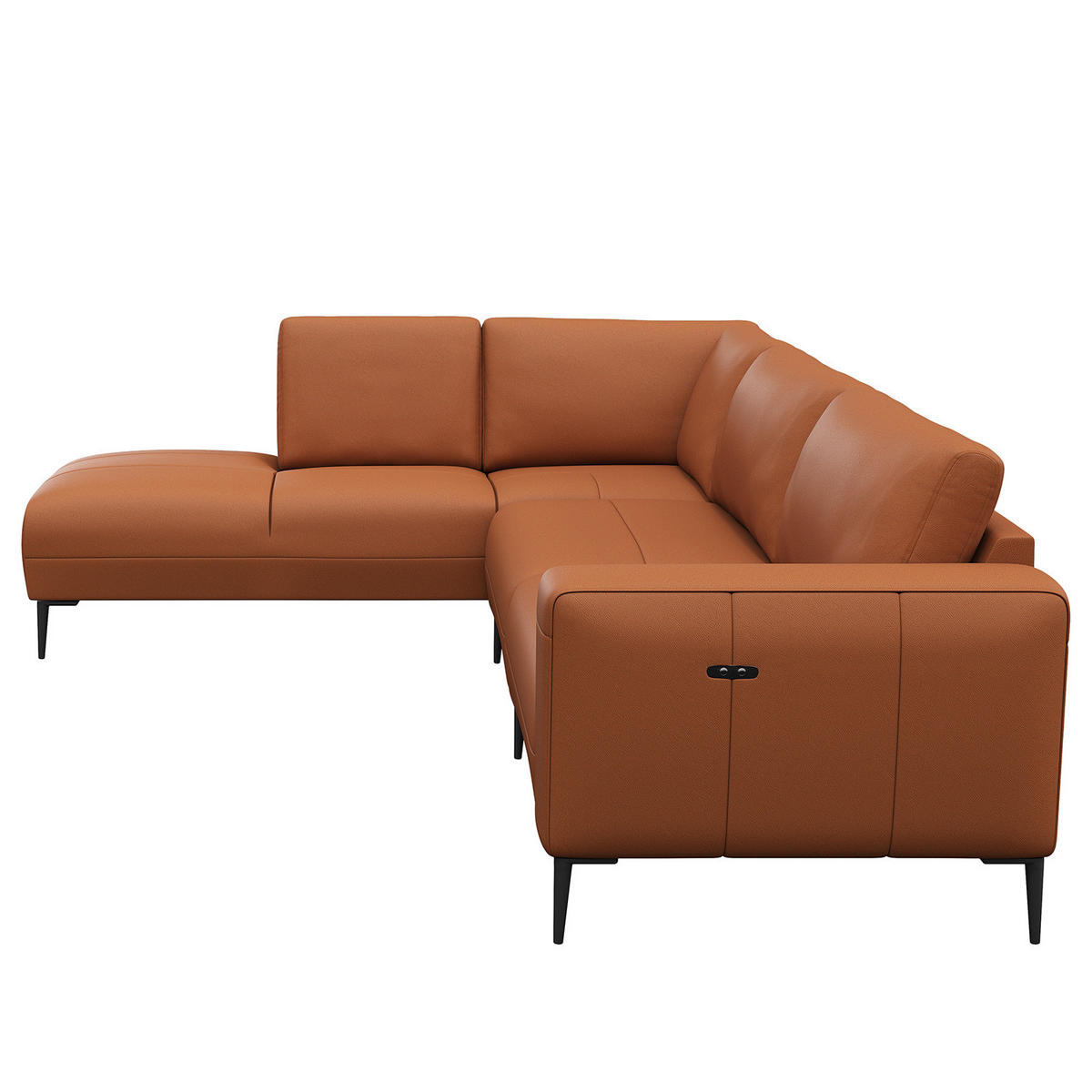 ECKSOFA mit Ottomane - Kastanienfarben/Schwarz, Leder/Metall (290/203cm) - home24