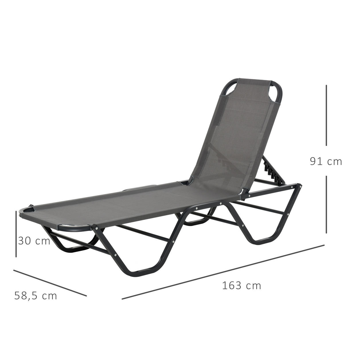 SONNENLIEGE - Grau, Textil/Metall (58.5/89/188cm) - Outsunny