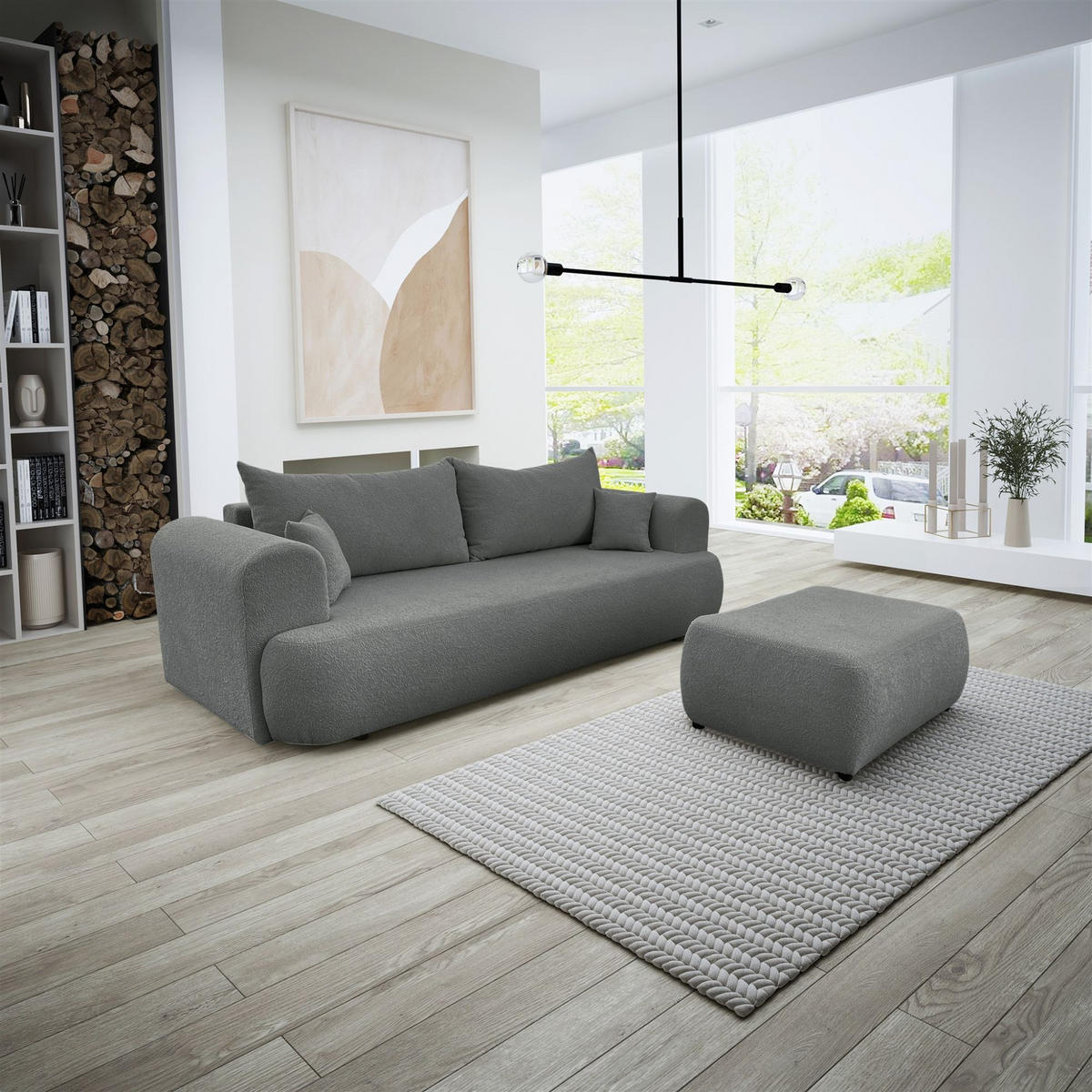 SCHLAFSOFA Anike Inkl. Polsterhocker - Dunkelgrau, Holzwerkstoff/Textil (240/78/110cm) - Fun Möbel