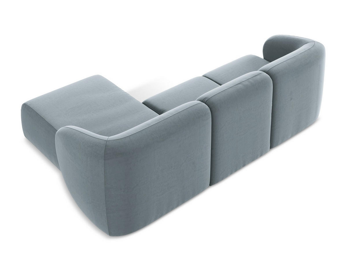 ECKSOFA Rechts Samt Stoff Blau - Schwarz/Hellblau, Holzwerkstoff/Kunststoff (248/166cm) - Makamii