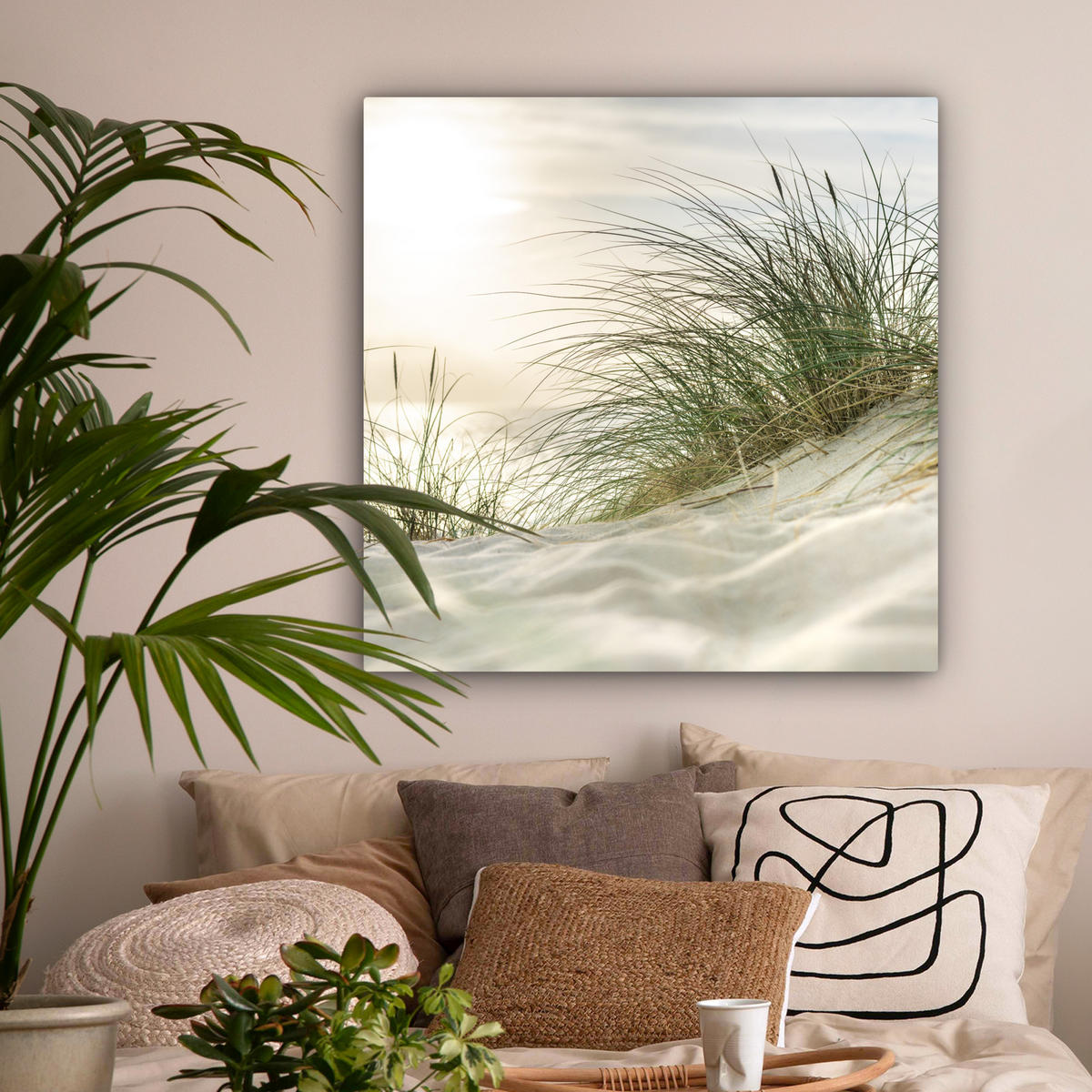 LEINWANDBILD Dünen mit Strandhafer in der Sonne des Nationalparks Schleswig-Holsteinisches Wattenmeer Deko Groß 90x90 cm - Creme, Textil (90/90cm) - MuchoWow