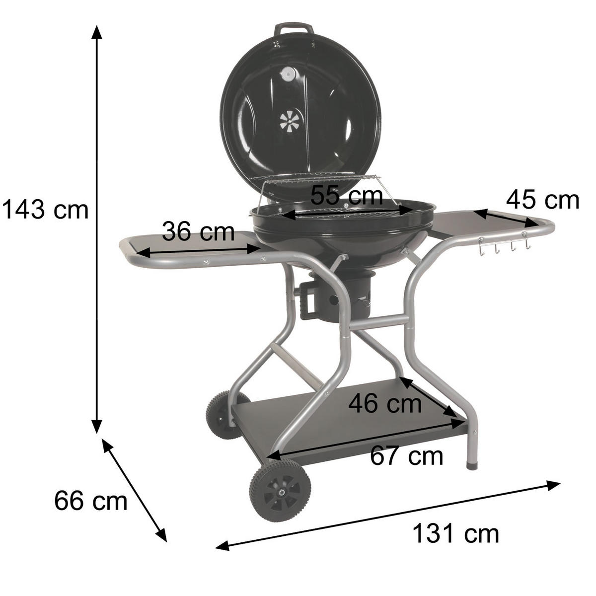 GRILLWAGEN Schwarz - Schwarz, Metall (131/143/66cm) - MCW