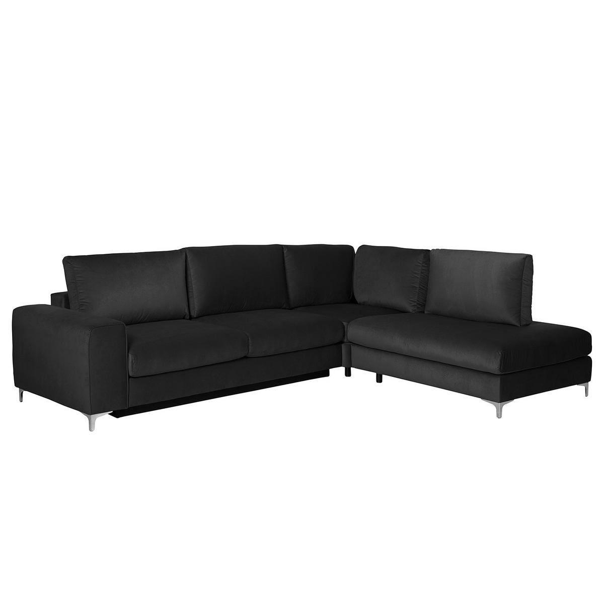 ECKSOFA mit Ottomane - Chromfarben/Dunkelgrau, Textil/Metall (302/1cm) - home24