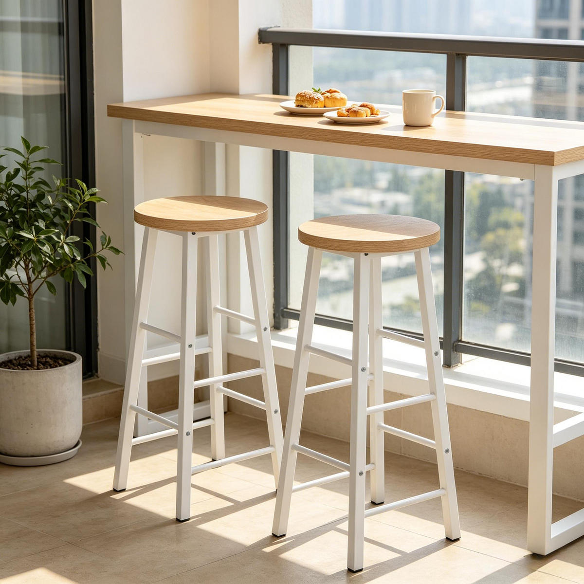 BARHOCKER DE-36156 2er Set im Bistro-Stil Helle Eiche - Eichefarben, Metall (30/71/30cm) - ComfortXL