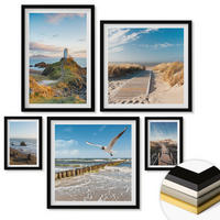 WANDBILDER 5er-Set - 50x50 cm & 20x30 cm & 40x60 cm Schwarzer Rahmen - Palmen am Meer, blaues Wasser - Schwarz, Kunststoff (40/60cm) - ArtPrintCave
