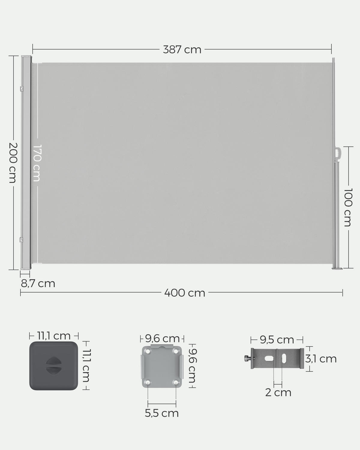 SEITENMARKISE Summer - Hellgrau, Metall (400/200cm) - SONGMICS