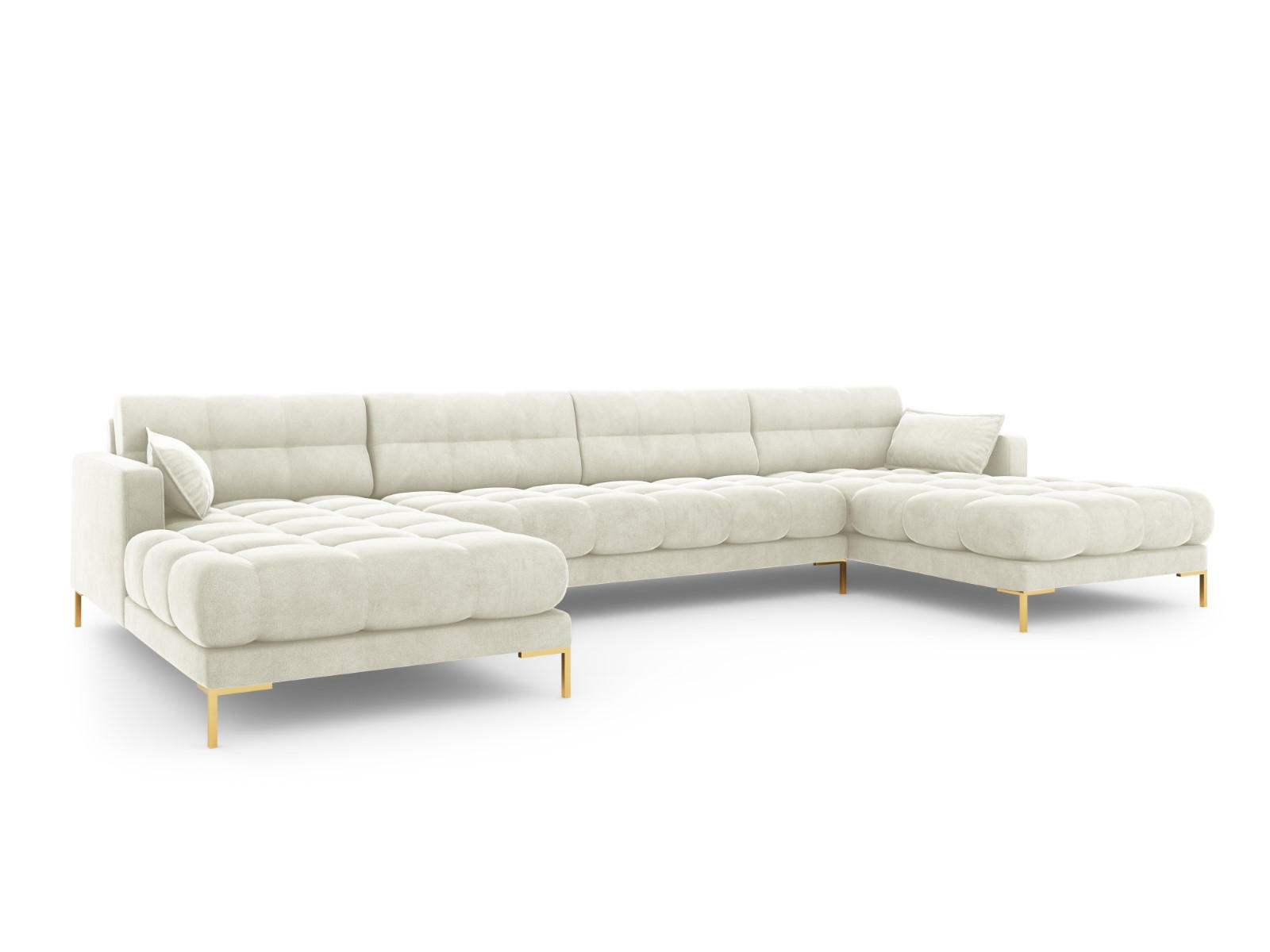 PANORAMASOFA Mamaia aus Samt leichtes beige 6 Sitzplätze - Creme, Textil (185/75/383cm) - Micadoni