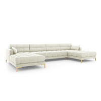 PANORAMASOFA Mamaia aus Samt leichtes beige 6 Sitzplätze - Creme, Textil (185/75/383cm) - Micadoni