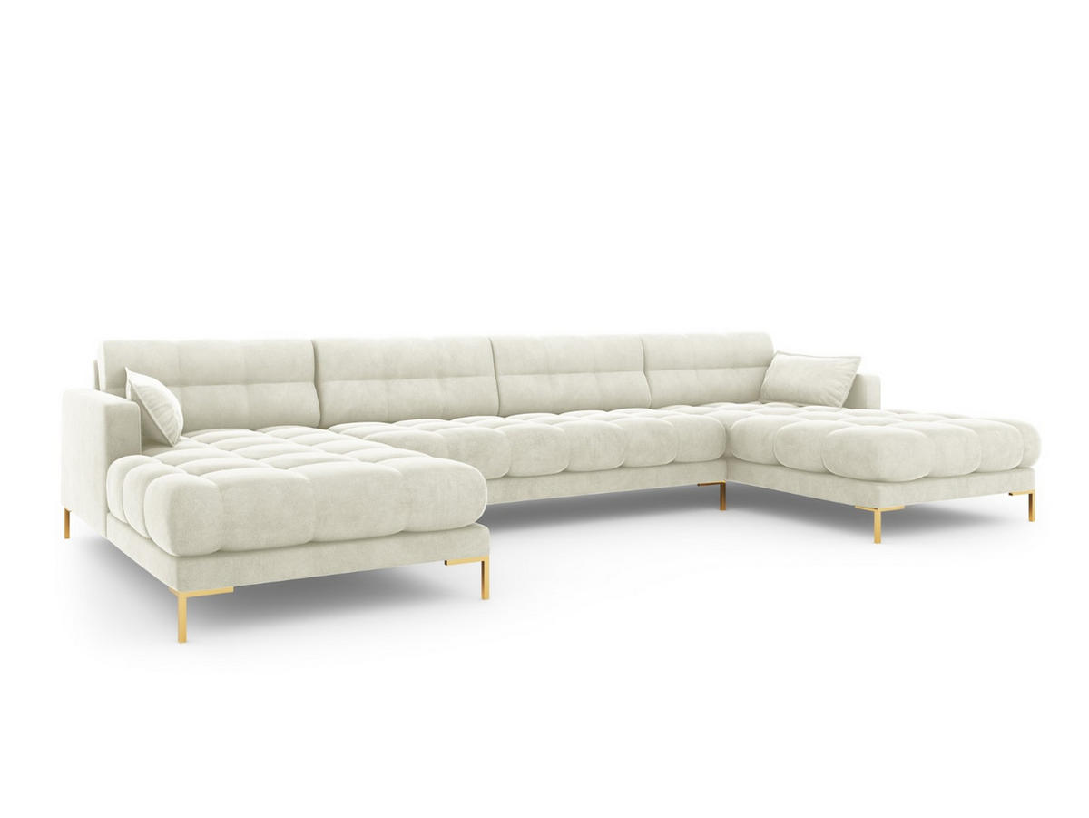 PANORAMASOFA Mamaia aus Samt leichtes beige 6 Sitzplätze - Creme, Textil (185/75/383cm) - Micadoni