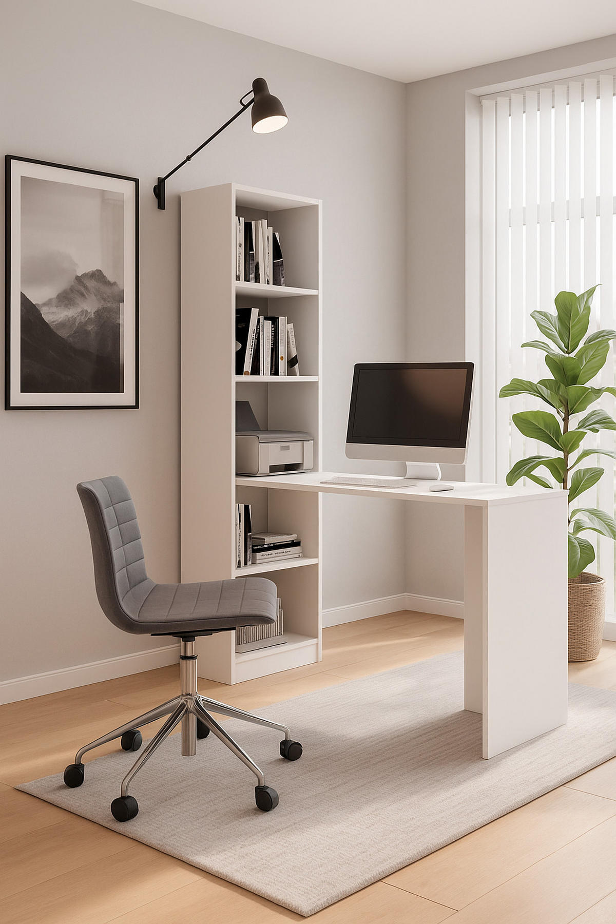 SCHREIBTISCH B-1 mit Regal weiß - Weiß, Holzwerkstoff (50/125/183cm) - Kier Furniture