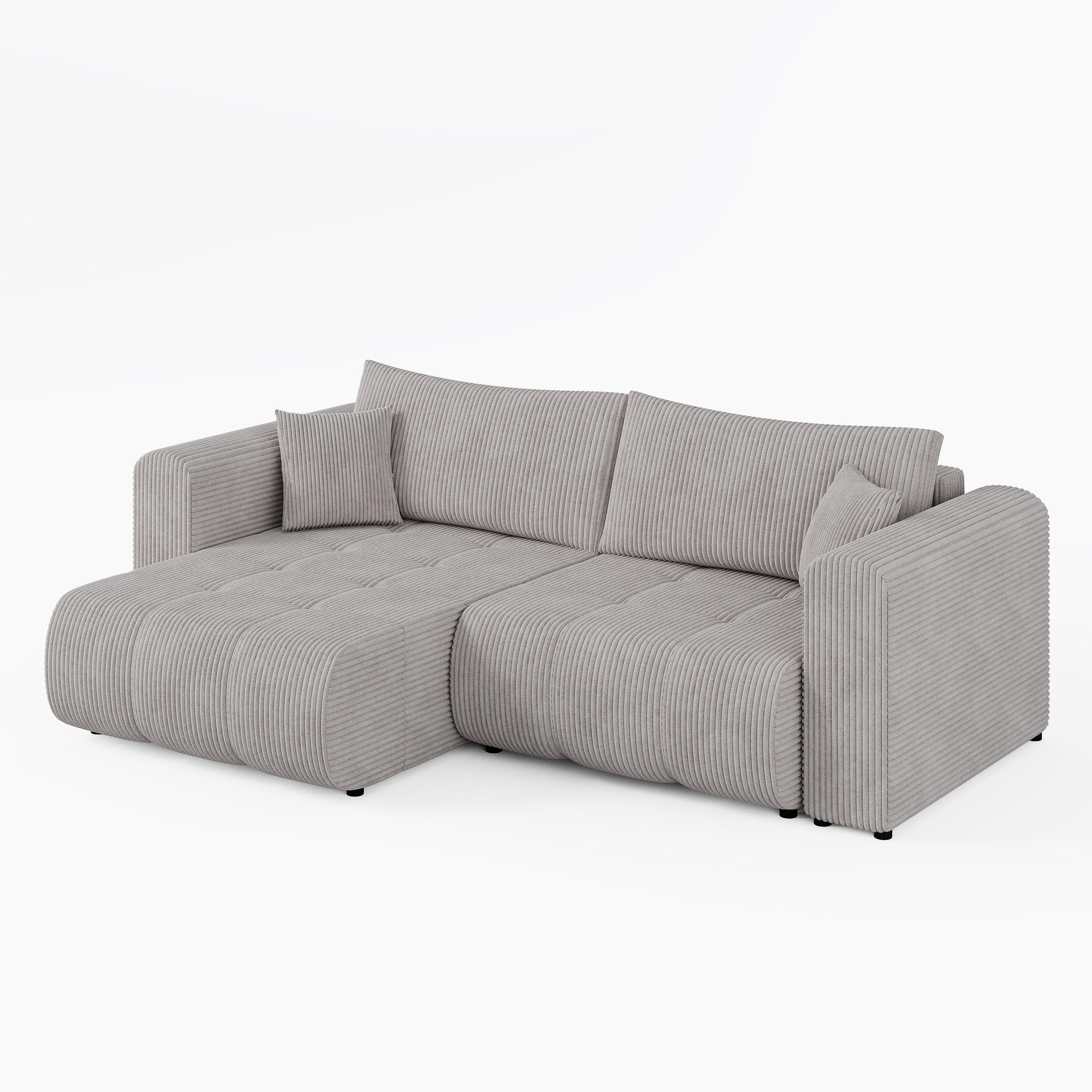 ECKSOFA RIVA Links Vanille Cord-Stoff L-Form Couch mit Schlaffunktion & Bettkasten - Schwarz/Weiß, Holz (255/160cm) - Barchello
