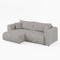 ECKSOFA RIVA Links Vanille Cord-Stoff L-Form Couch mit Schlaffunktion & Bettkasten - Schwarz/Weiß, Holz (255/160cm) - Barchello