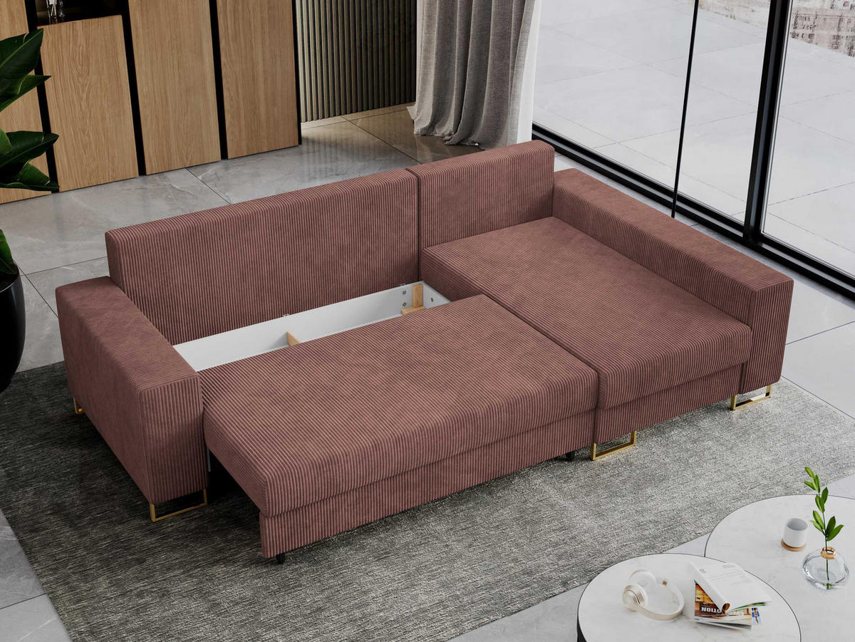 ECKSOFA Dorian Cord Braun - Goldfarben/Braun, Textil/Metall (242/138cm) - MKS