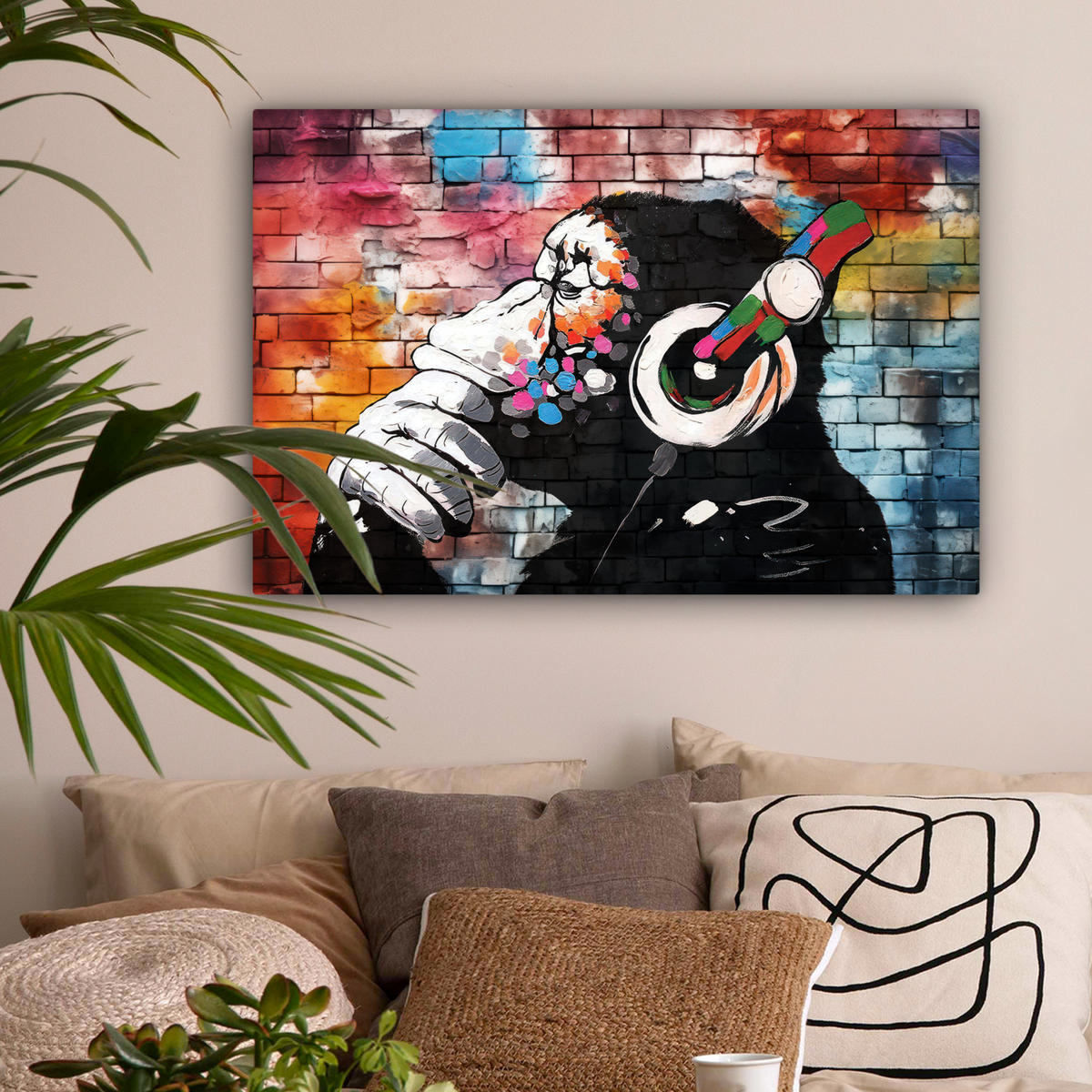 LEINWANDBILD Affe - Graffiti - Musik Gemälde 60x40 cm - Multicolor, Textil (60/40cm) - MuchoWow