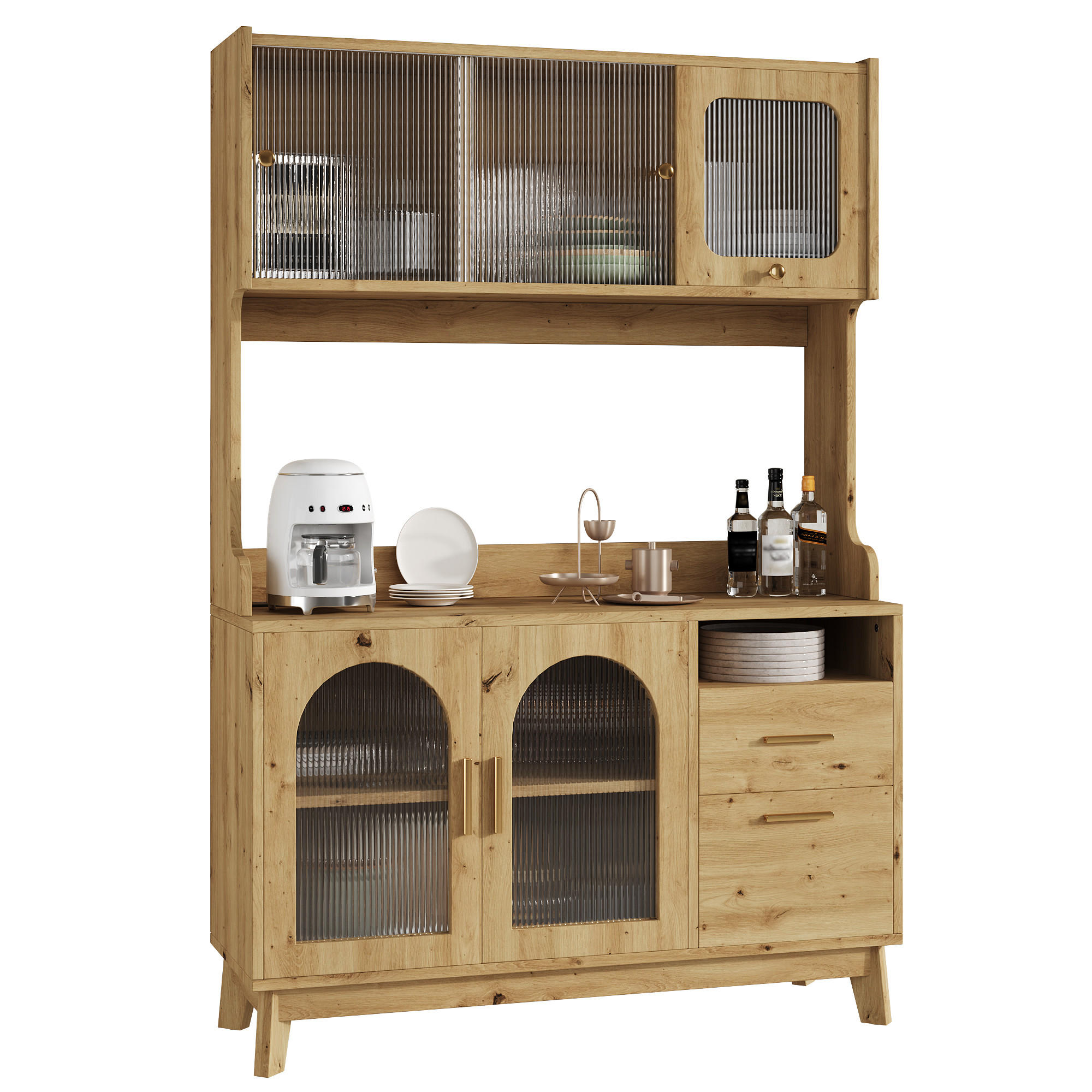 BUFFETSCHRANK 120x40x178 cm, 2 Steckdosen, USB-A/USB-C-Anschlüsse, Holzfarbe - Naturfarben, Holzwerkstoff (120/178/40cm) - FOHERE