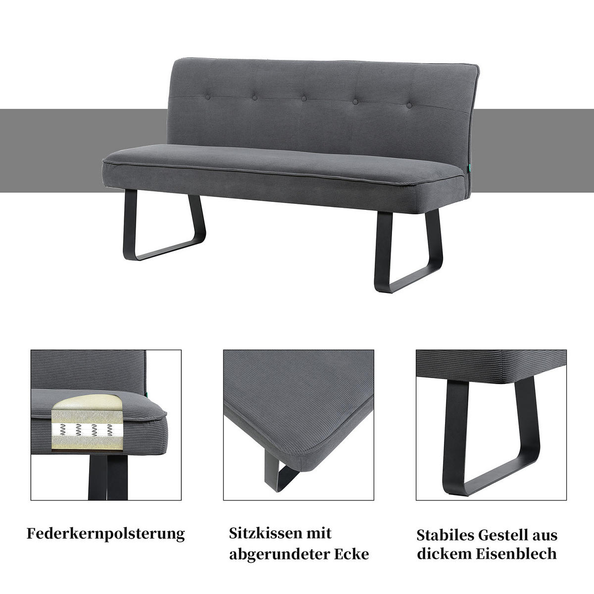 SITZBANK EMILIA - Grau, Metall (156/88/65cm) - DUBI Möbel