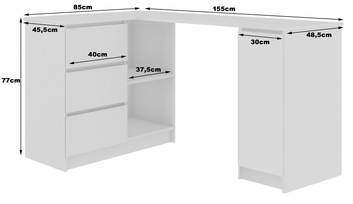 SCHREIBTISCH Weiß, Weiß Glanz 77/155/85 - Weiß Hochglanz/Weiß, Holzwerkstoff (85/155/77cm) - RAUMHIRSCH FURNITURE