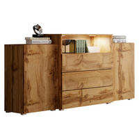 SIDEBOARD Urban III - weißer LED Beleuchtung - Eiche Wotan/Alufarben, Holzwerkstoff/Kunststoff (150/81/39cm) - MIRJAN24