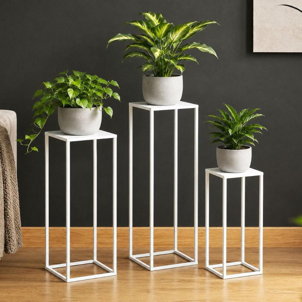 BLUMENHOCKER Metall Weiß Eckig 3er Set - Weiß, Metall (18/50/18cm) - DanDiBo