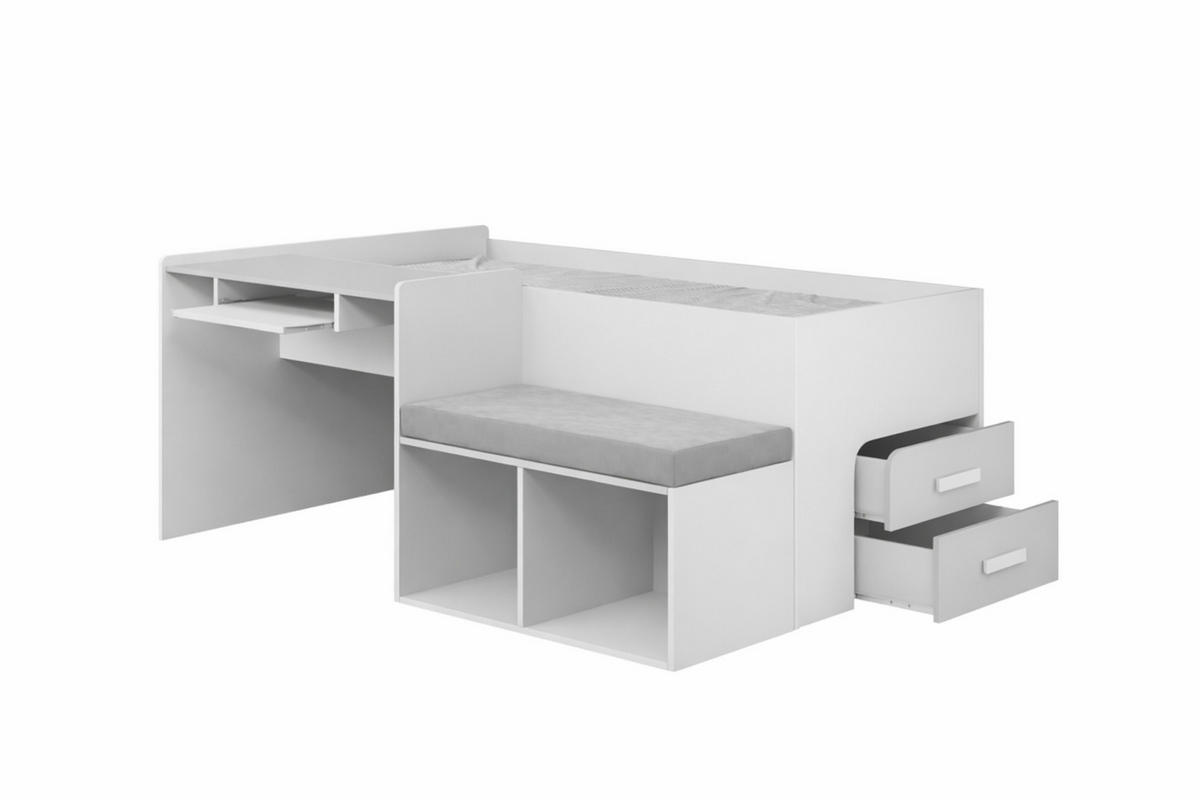 JUGENDBETT MULTI 90/200 cm in Weiß/Hellgrau - Hellgrau/Weiß, Holzwerkstoff/Textil (90/200cm) - Deine Möbel 24